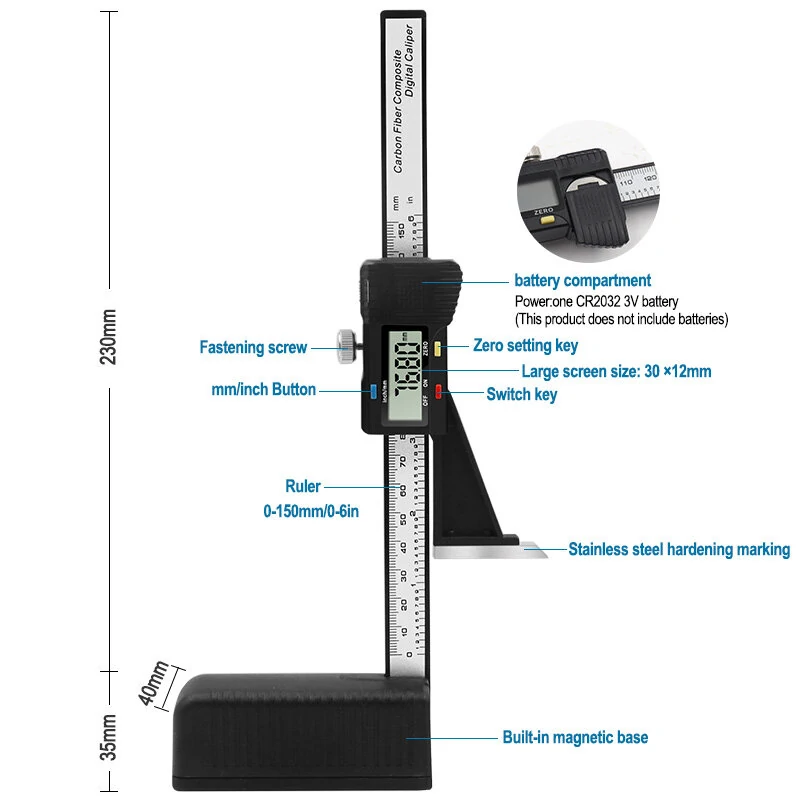 0-150mm Digital Height Gauge Electronic Digital Height Gauge Vernier Caliper Ruler Wood Table Marking Ruler — view 4