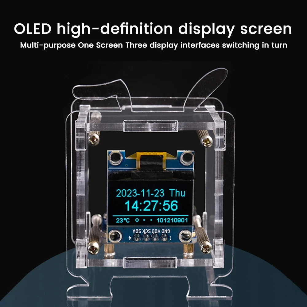 0.96 Inch ESP8266 Mini Weather Forecast Clock OLED Display Electronic Clock Diy Kit Support 2.4G Wifi Network With Case Fun Diy Soldering Loose Parts — view 6