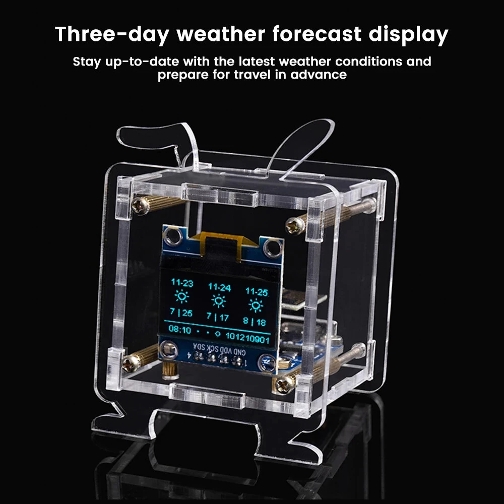 0.96 Inch ESP8266 Mini Weather Forecast Clock OLED Display Electronic Clock Diy Kit Support 2.4G Wifi Network With Case Fun Diy Soldering Loose Parts — view 8