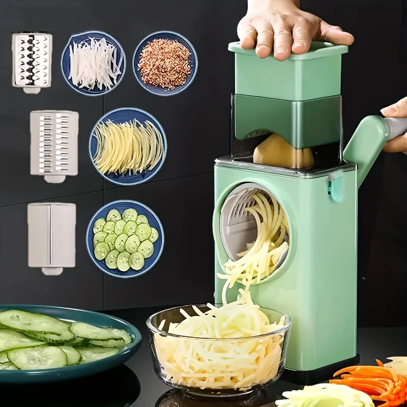 1 Set 3-in-1 Rotating Vegetable Cutter with Crank Handle Manual Garlic Shredder Multifunction Vegetable Slicer Kitchen Accessories Vegetable Grater Chopper Round Cutter — Pricio