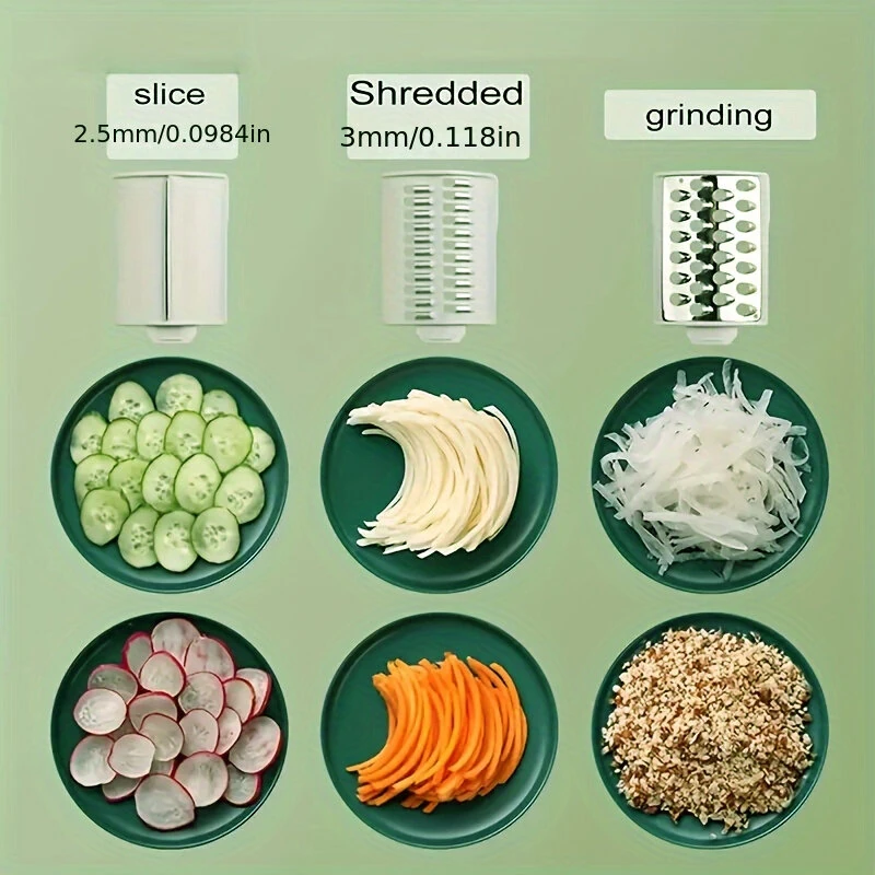 1 Set 3-in-1 Rotating Vegetable Cutter with Crank Handle Manual Garlic Shredder Multifunction Vegetable Slicer Kitchen Accessories Vegetable Grater Chopper Round Cutter — view 3