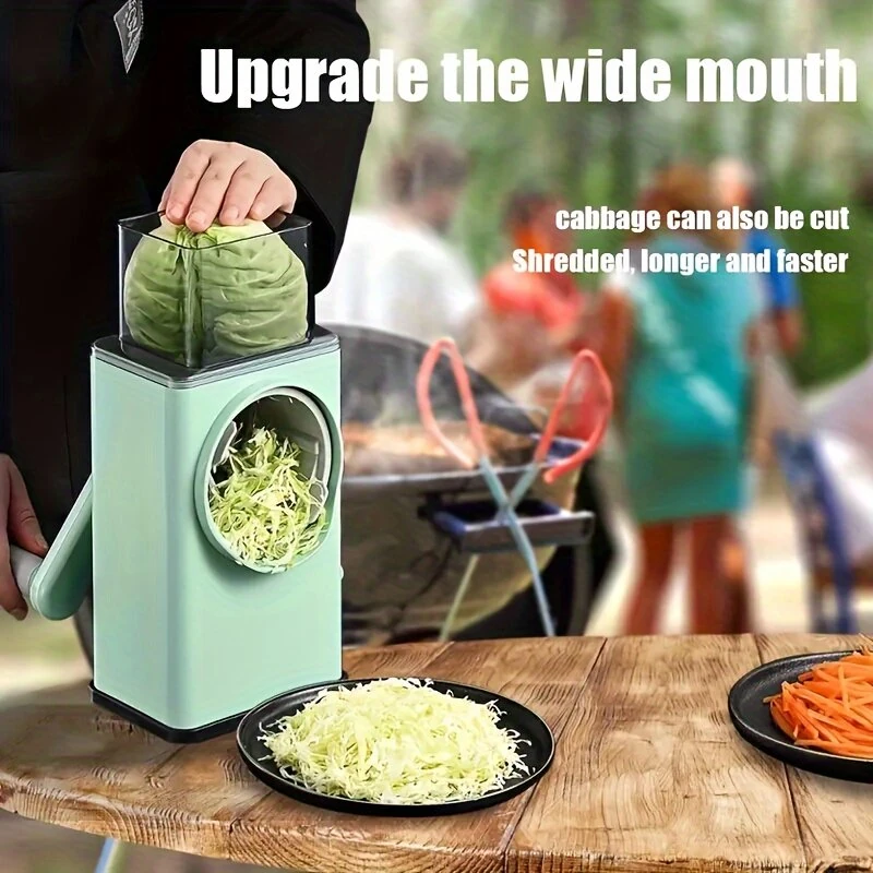 1 Set 3-in-1 Rotating Vegetable Cutter with Crank Handle Manual Garlic Shredder Multifunction Vegetable Slicer Kitchen Accessories Vegetable Grater Chopper Round Cutter — view 4