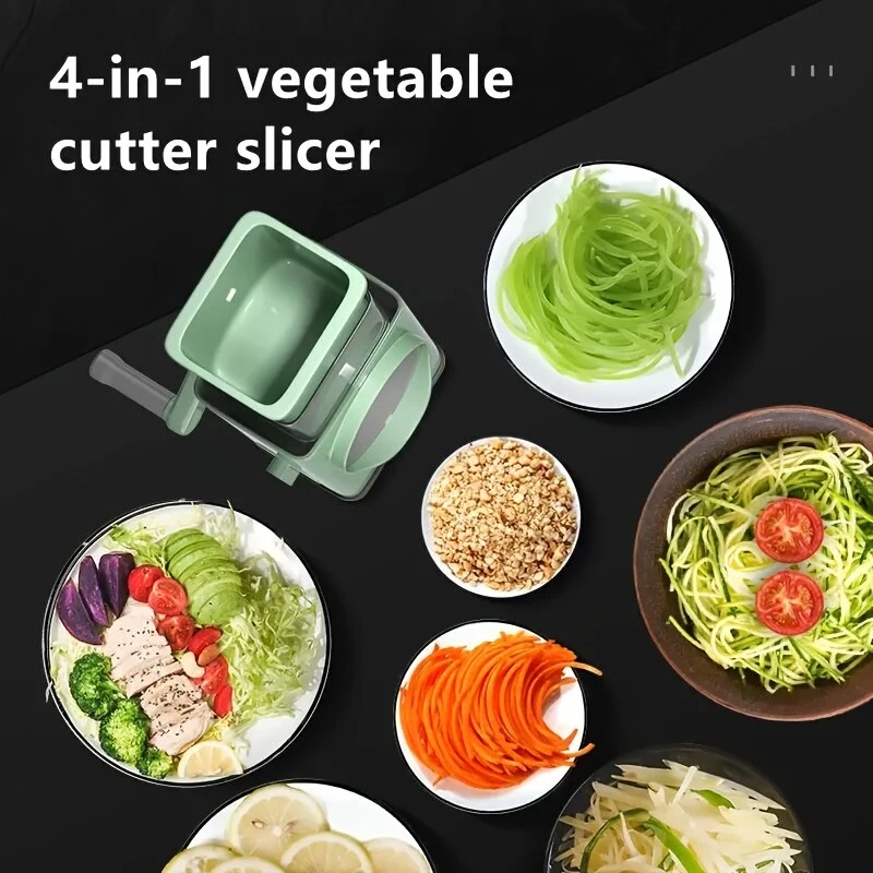 1 Set 3-in-1 Rotating Vegetable Cutter with Crank Handle Manual Garlic Shredder Multifunction Vegetable Slicer Kitchen Accessories Vegetable Grater Chopper Round Cutter — view 7