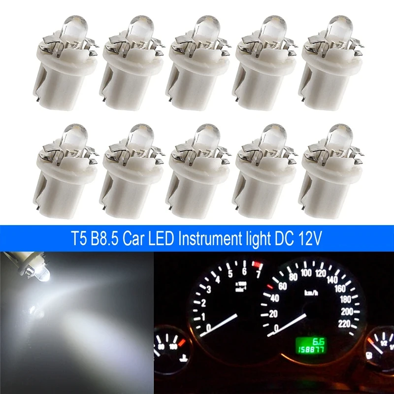 10-Pack T5-B8.5D Single Dome LED Car Light Indicator Light Width Light 5050SMD1 LED Instrument Light Instrument Panel Light High Brightness — view 2