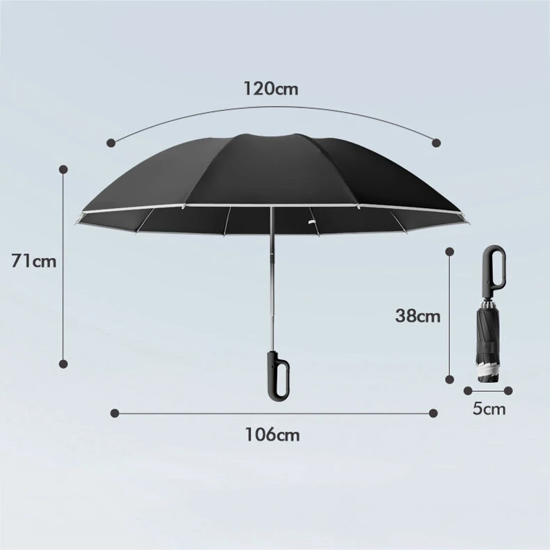 10 Ribs Fully Automatic Handle Umbrella 106cm Detachable Handle Reverse Opening UV Umbrella with Windproof Reflective Stripe Reverse Fold Umbrella Carabiner Travel — view 11