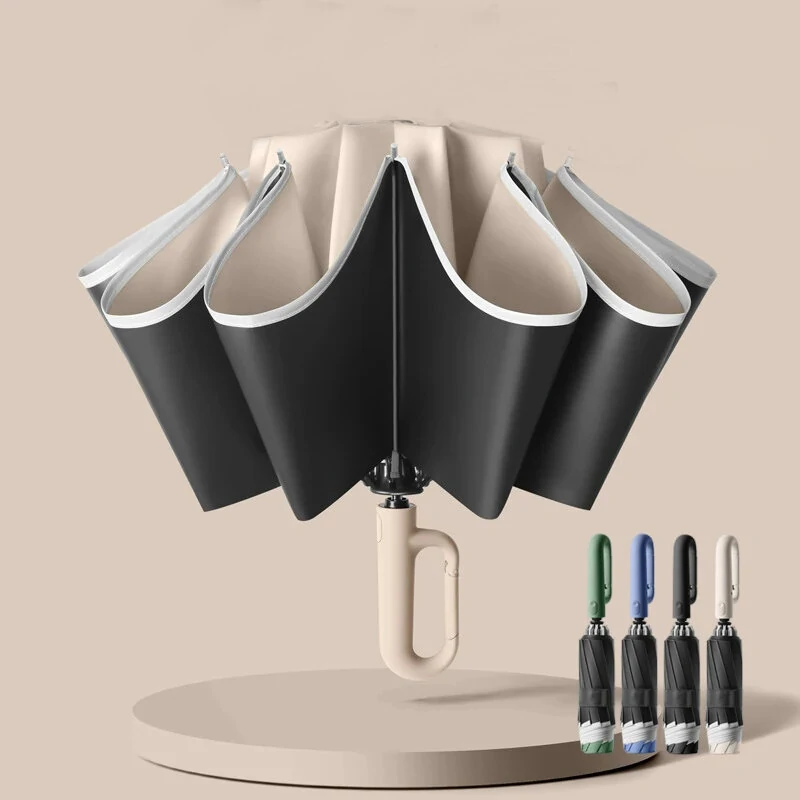 10 Ribs Fully Automatic Handle Umbrella 106cm Detachable Handle Reverse Opening UV Umbrella with Windproof Reflective Stripe Reverse Fold Umbrella Carabiner Travel — view 2