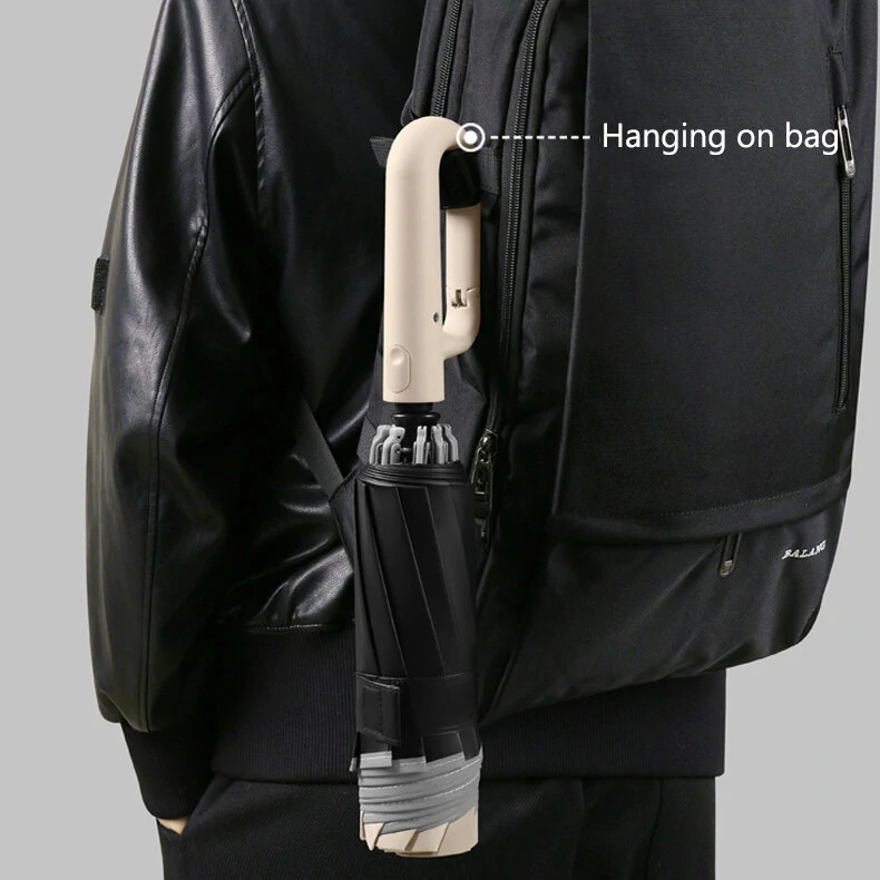 10 Ribs Fully Automatic Handle Umbrella 106cm Detachable Handle Reverse Opening UV Umbrella with Windproof Reflective Stripe Reverse Fold Umbrella Carabiner Travel — view 5