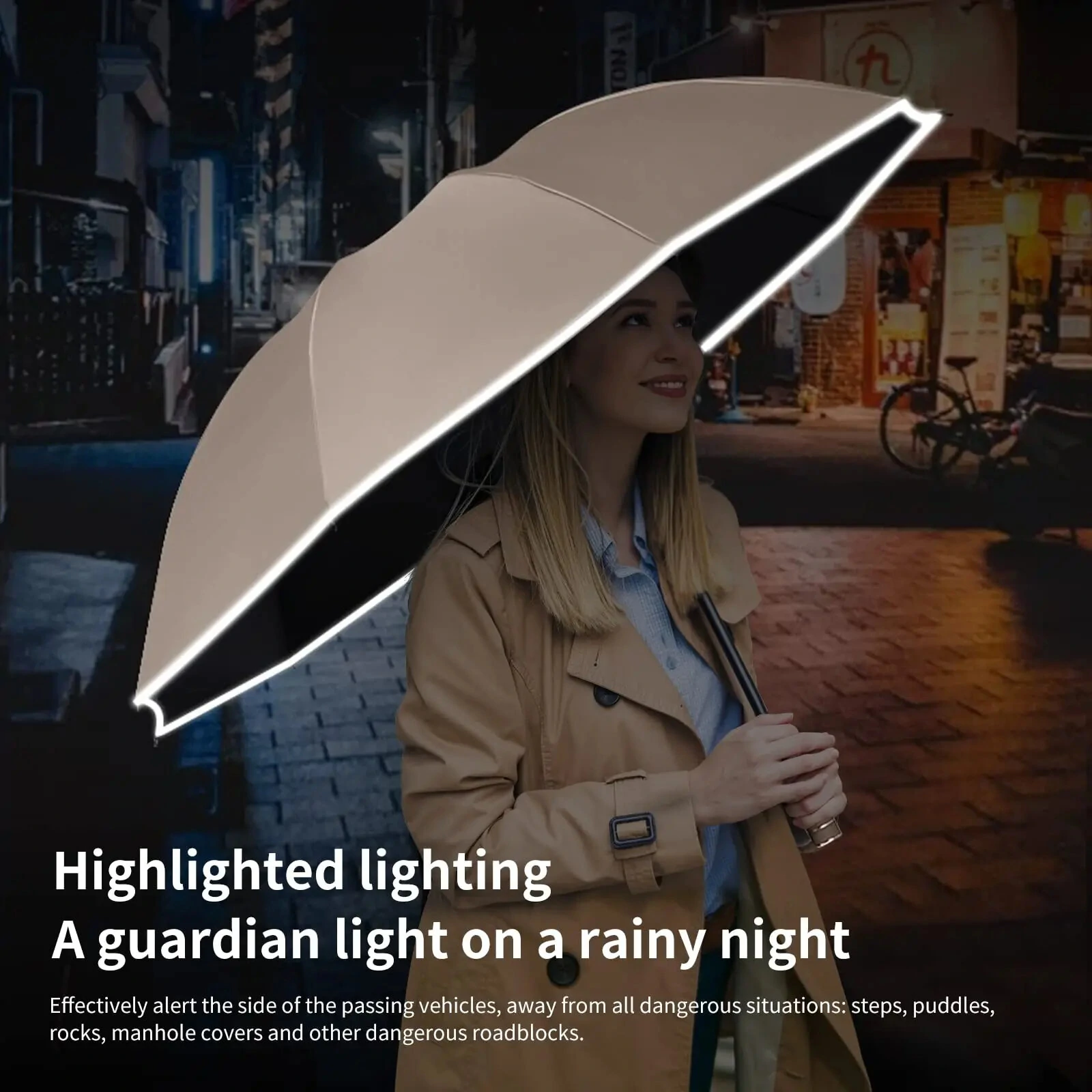 10 Ribs Fully Automatic Handle Umbrella 106cm Detachable Handle Reverse Opening UV Umbrella with Windproof Reflective Stripe Reverse Fold Umbrella Carabiner Travel — view 6