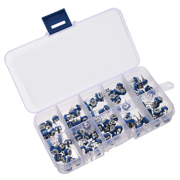 100pcs RM065 Horizontal Trimpot Potentiometer Assortment Kit With Storage Box — view 3