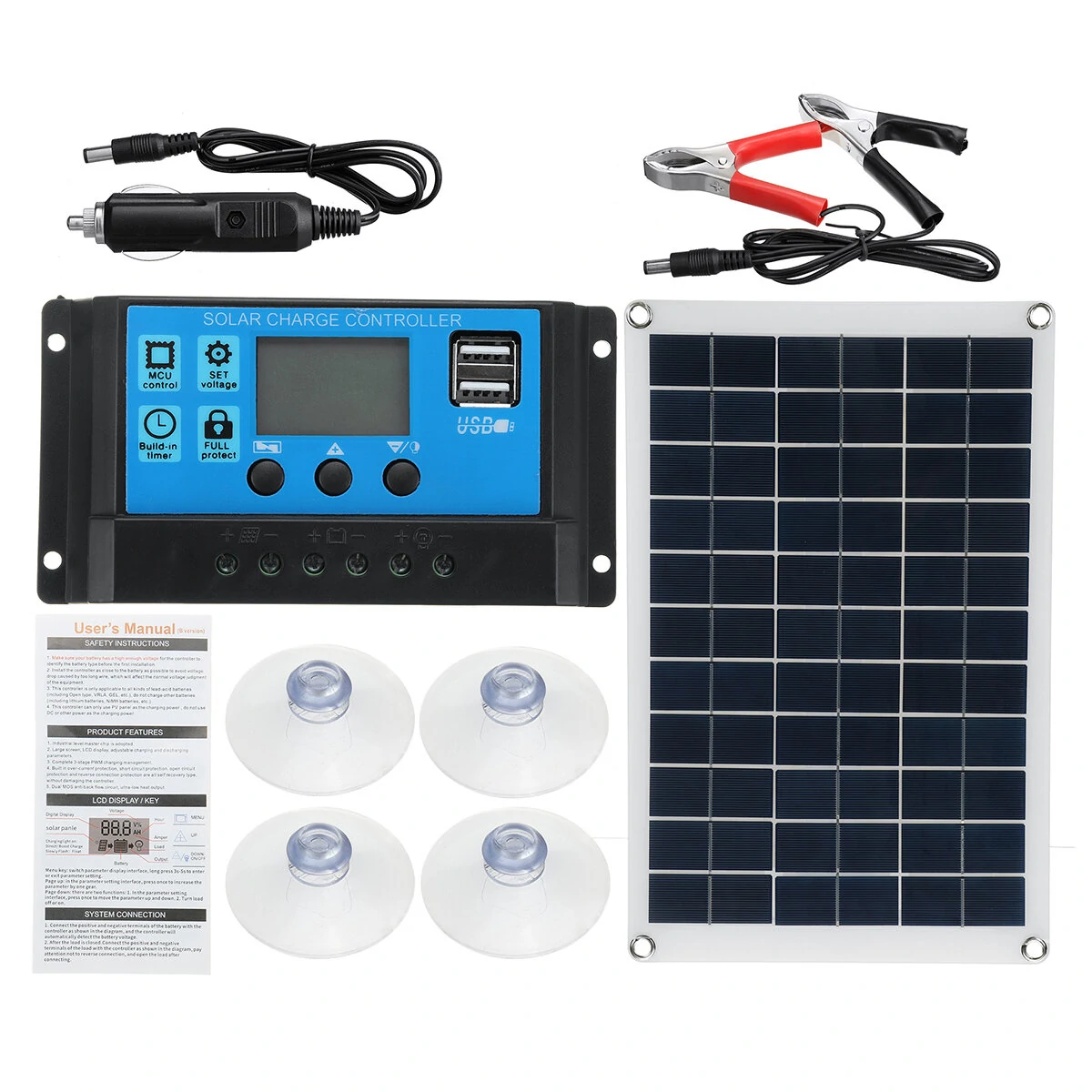 100W Solar Panel kit 12V battery Charger 10-100A LCD Controller For Caravan Van Boat — view 2