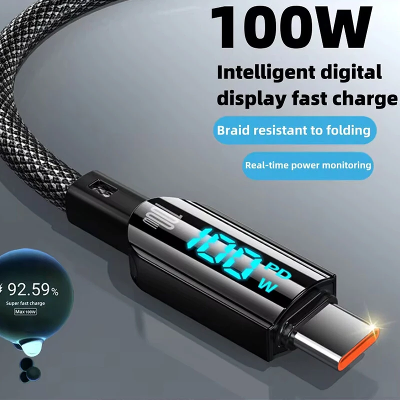 100W USB-A to Type-C Digital Display Cable Fast Charging Data Transmission Tinned Copper Core Line 1.2M Long for iPhone 15 15 Plus for Samsung Galaxy Z Fli6 for Huawei Nova Flip — view 3