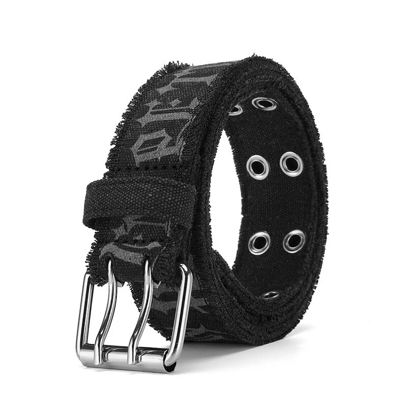 105cm-125cm Fashion Letter Pattern Canvas Belt for Men Women with Iron Pin Buckle 4cm Double-breasted Pants Waistband