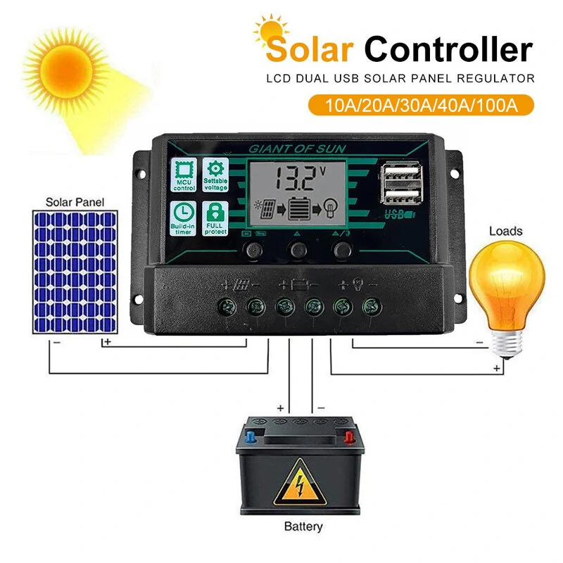 10A-100A LCD Solar Controller Dual USB DC Port Current Solar Charge Cotroller — view 3