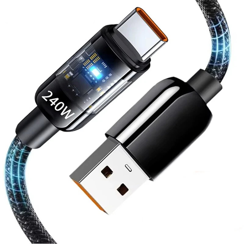 10A 240W USB-A to Type-C Cable Fast Charging Data Transmission Copper Core Line 0.25M/1M/1.5M/2M Long for iPhone 16 16 Pro 15 14 Pro Max for Huawei Pura X for Xiaomi 15 Ultra for Samsung Galaxy S25 Ultra — view 2