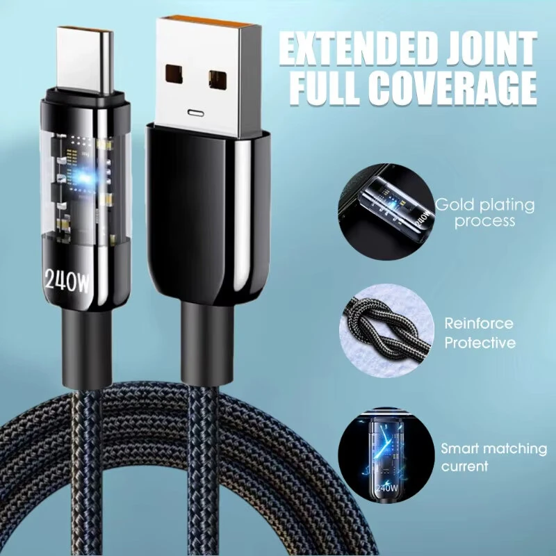 10A 240W USB-A to Type-C Cable Fast Charging Data Transmission Copper Core Line 0.25M/1M/1.5M/2M Long for iPhone 16 16 Pro 15 14 Pro Max for Huawei Pura X for Xiaomi 15 Ultra for Samsung Galaxy S25 Ultra — view 6