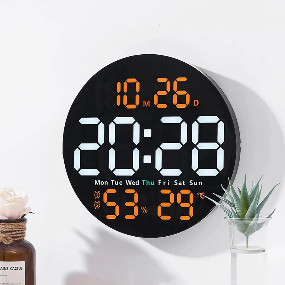 10inch LED Large Digital Wall Clock With Remote Control Auto Dimming 10 Level Brightness Digital Alarm Clock Temperature Humidity Date Week Display Countdown Timing Clock For Home Farmhouse Office — view 4