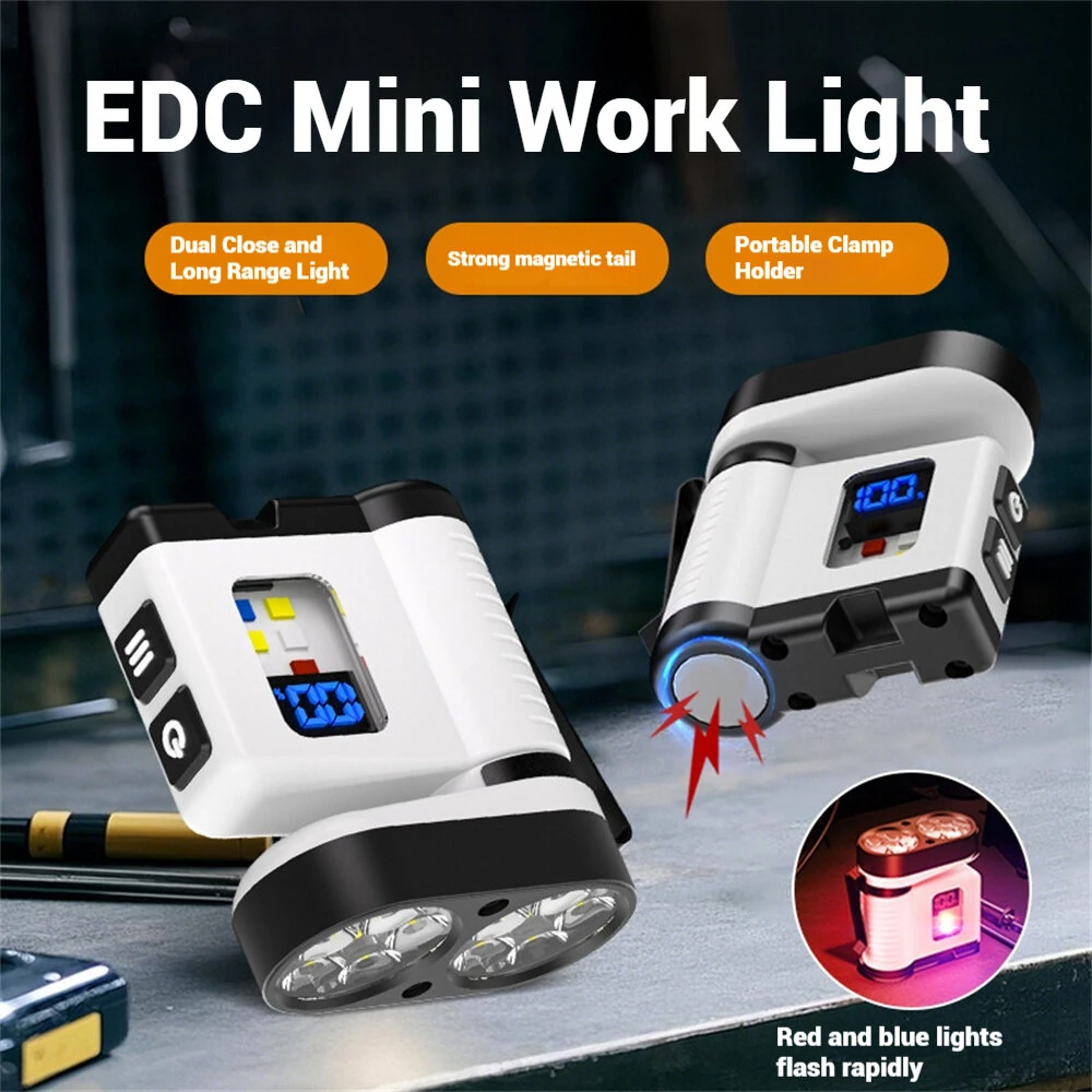 10*LED Strong Light Portable Keychain Flashlight Multi-Functional Magnetic Mini Clip Light USB Rechargeable Digital Display Waterproof Outdoor Red & Blue Warning Work Lamp Signal Camping EDC Tools — view 4