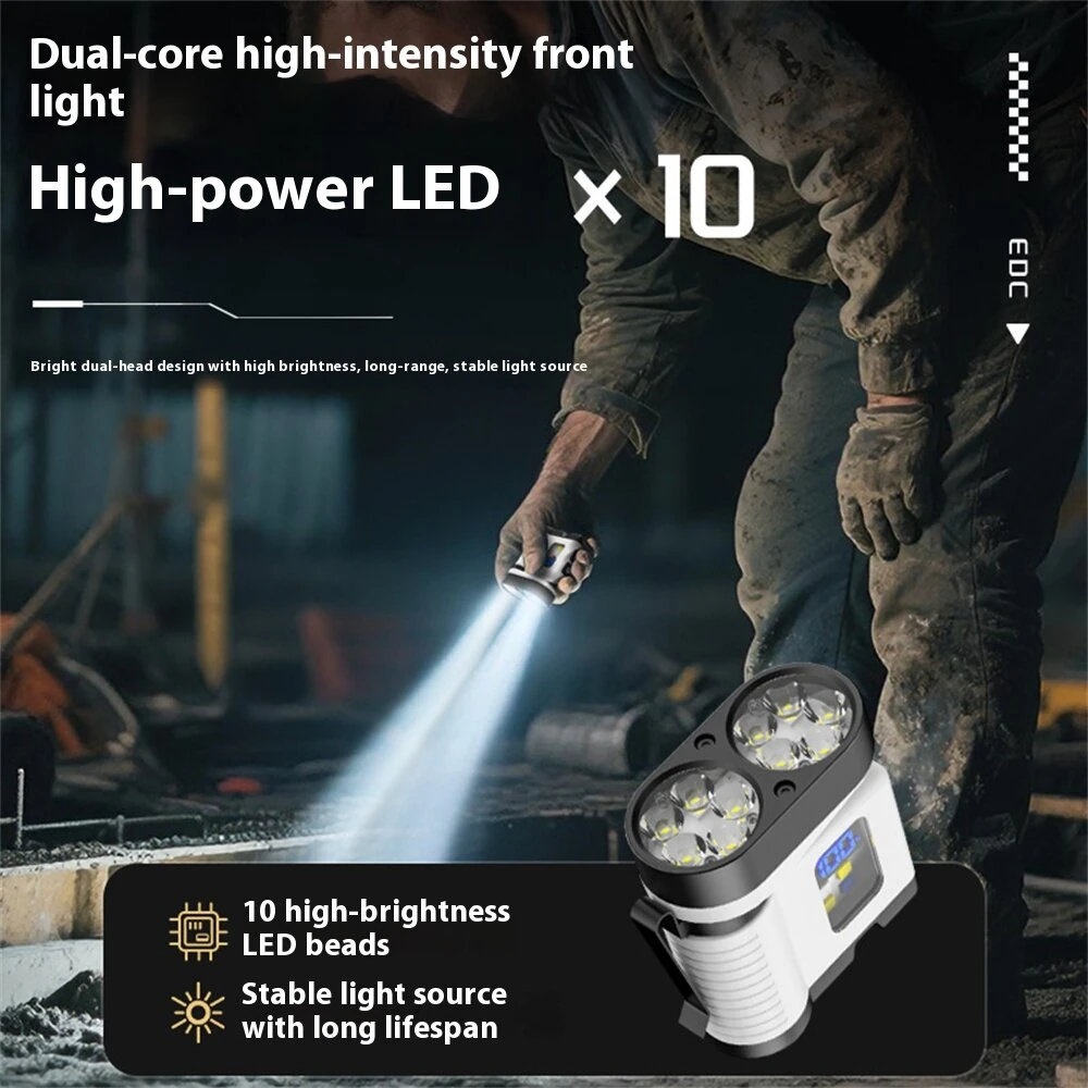 10*LED Strong Light Portable Keychain Flashlight Multi-Functional Magnetic Mini Clip Light USB Rechargeable Digital Display Waterproof Outdoor Red & Blue Warning Work Lamp Signal Camping EDC Tools — view 5