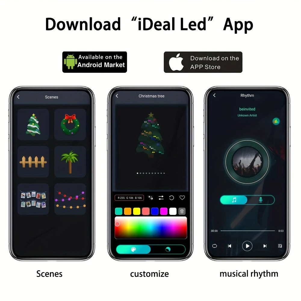 10m 100LED Smart LED String Lights Music Sync APP/Remote Control IP65 Waterproof for Christmas Tree Decor Holiday Decoration — view 7