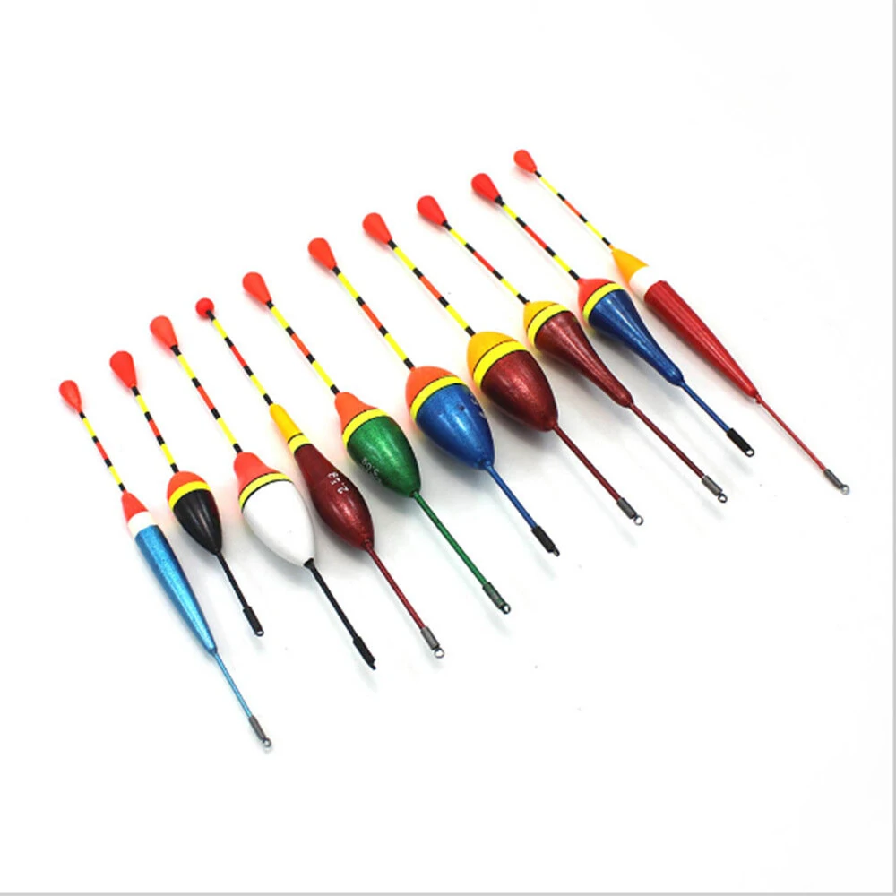 10Pcs Fishing Floats Set Vertical Buoy Sea Fishing Floats Assorted Size Fishing Accessories for Most Type of Angling with Attachment Rubbers Fishing Lures — view 3