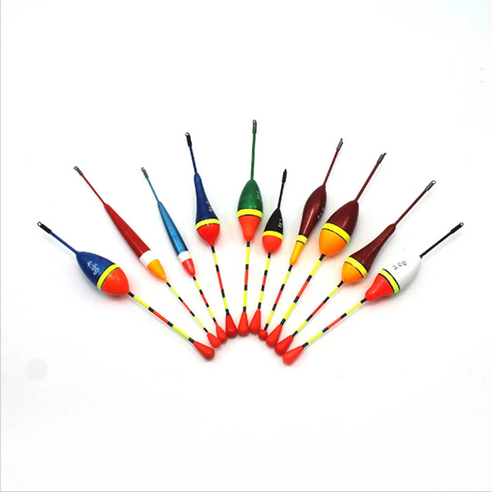 10Pcs Fishing Floats Set Vertical Buoy Sea Fishing Floats Assorted Size Fishing Accessories for Most Type of Angling with Attachment Rubbers Fishing Lures — view 5