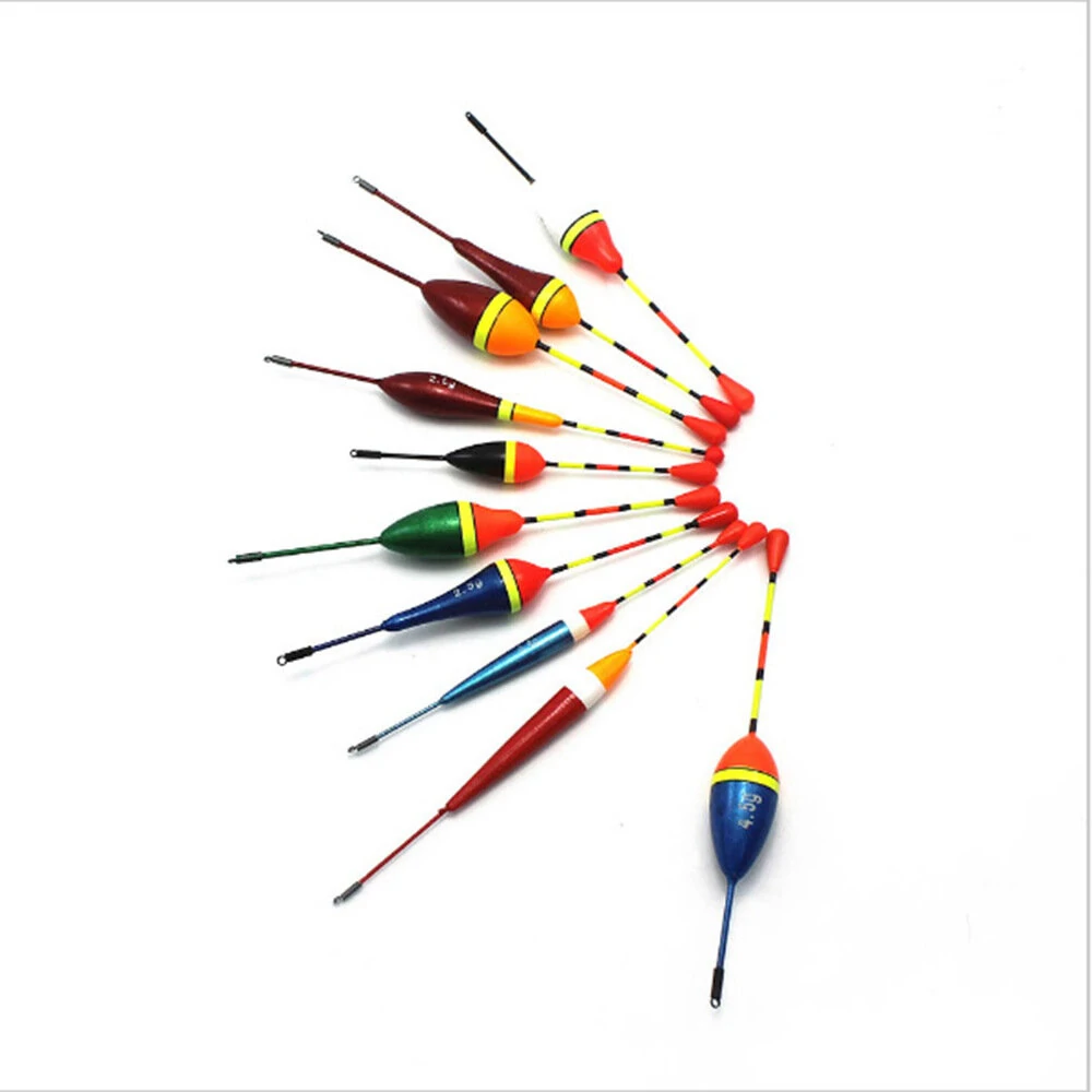 10Pcs Fishing Floats Set Vertical Buoy Sea Fishing Floats Assorted Size Fishing Accessories for Most Type of Angling with Attachment Rubbers Fishing Lures — view 6