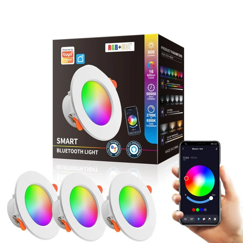 10W LED Smart Downlight RGB+CCT 16 Million Colors 2700K~6500K 800 Lumens Works With Alexa Voice Tuya Bluetooth APP Control — view 4