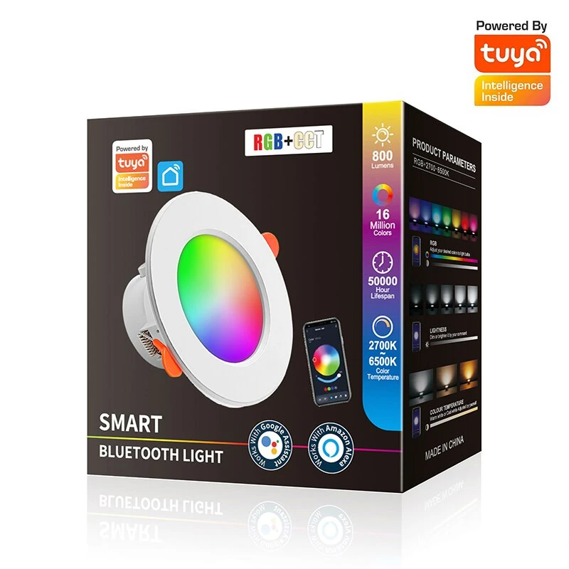 10W LED Smart Downlight RGB+CCT 16 Million Colors 2700K~6500K 800 Lumens Works With Alexa Voice Tuya Bluetooth APP Control — view 6