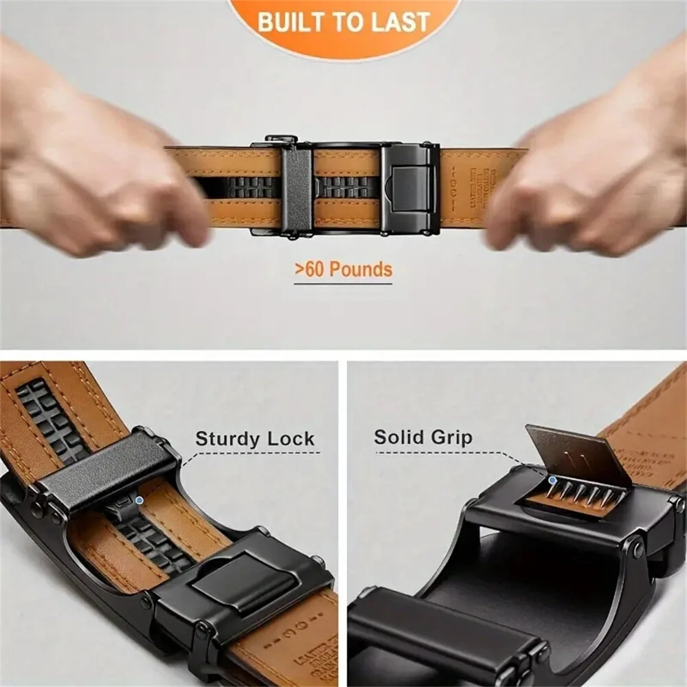 110-130cm Men's Automatic Buckle Leather Belt Easy to Wear for Casual Business Style High Quality Fashion Girdle Belts Sturdy Construction — view 5