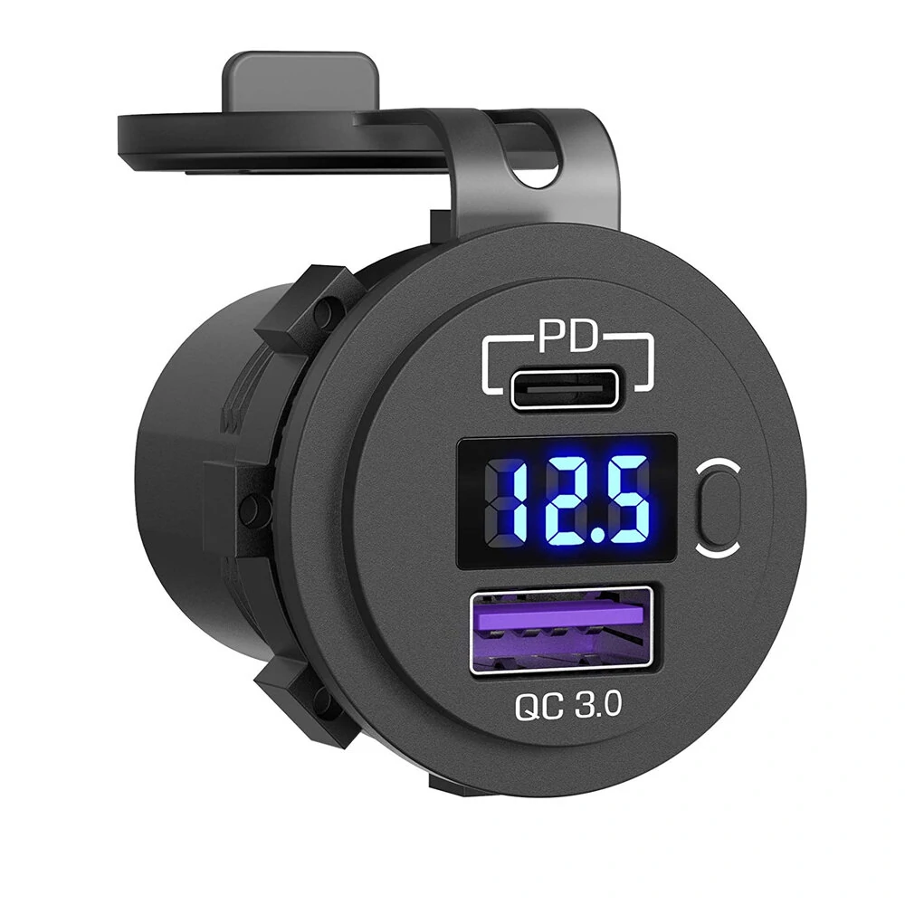 12-24V 48W Dual USB Car Charger Socket PD3.0&QC3.0 with LED Voltmeter ON/Off Switch Fast Charge Bus Trailer Boats — Pricio