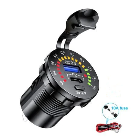 12-24V Dual USB Car Charger Socket PD+QC3.0 With Colorful Voltmeter ON/OFF Switch for Bus Trailer Boats — Pricio