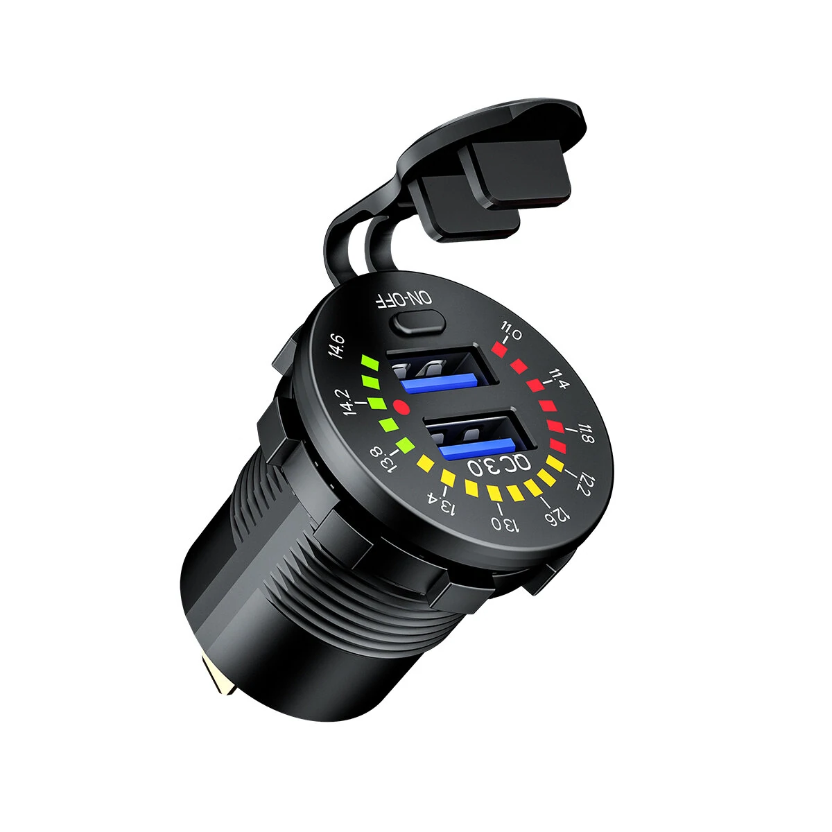 12-24V Dual USB Car Charger Socket Port With Colourful Digital Voltmeter QC 3.0 Fast Charging Bus Trailer Boats — view 3
