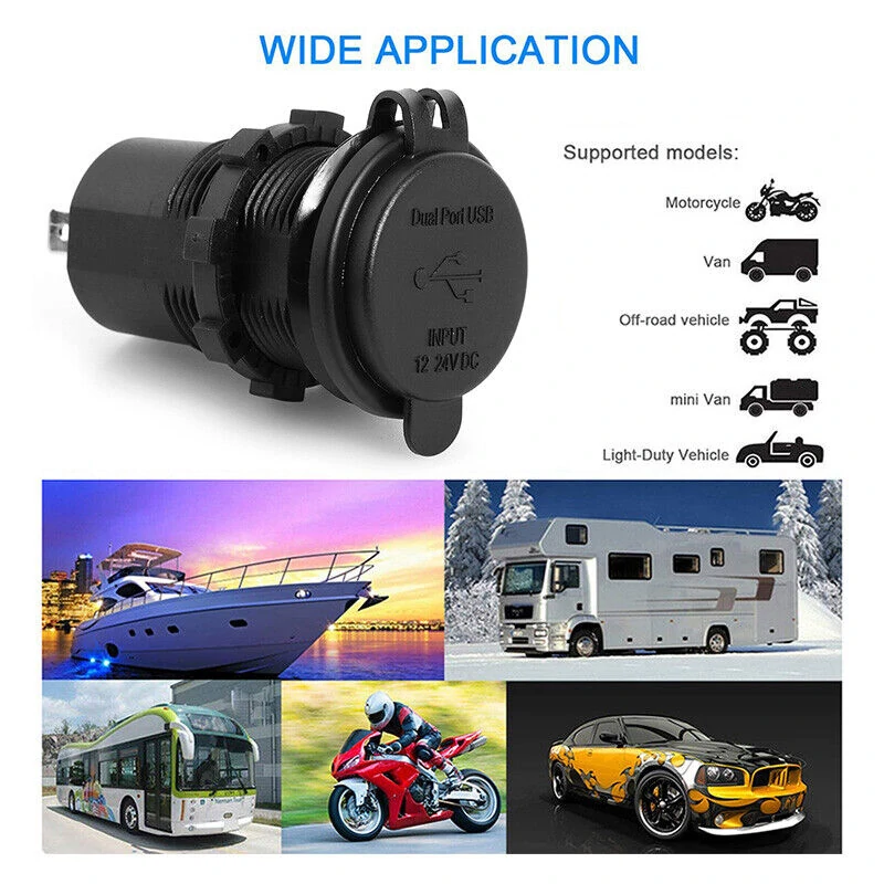 12-24V QC3.0 QC4.0 Dual USB Car Charger Socket Type C Quick Charge Waterproof for RV Yachts Motorcycles — view 9