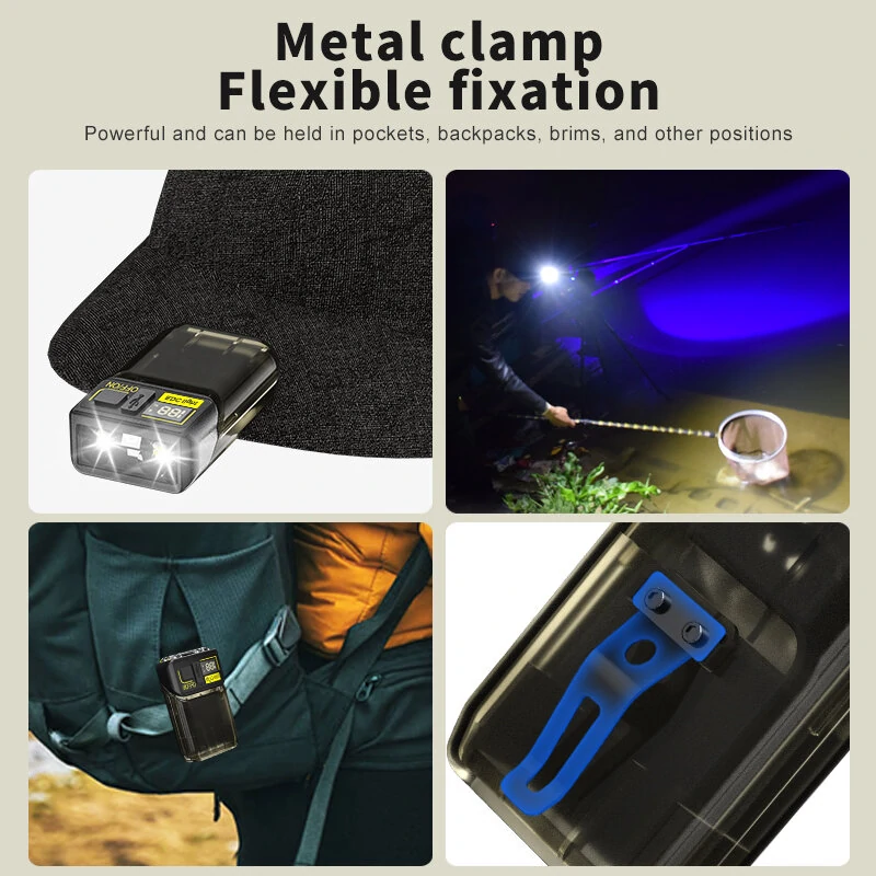 1200MAh EDC Keychain Type-C Fast Charging 81g Digital Power Display Rechargeable Cap Lights Clip On Hat Mini Torch 180° Rotation Flashlight Tactical LED Searchlight for Running,Camping,Cycling — view 9