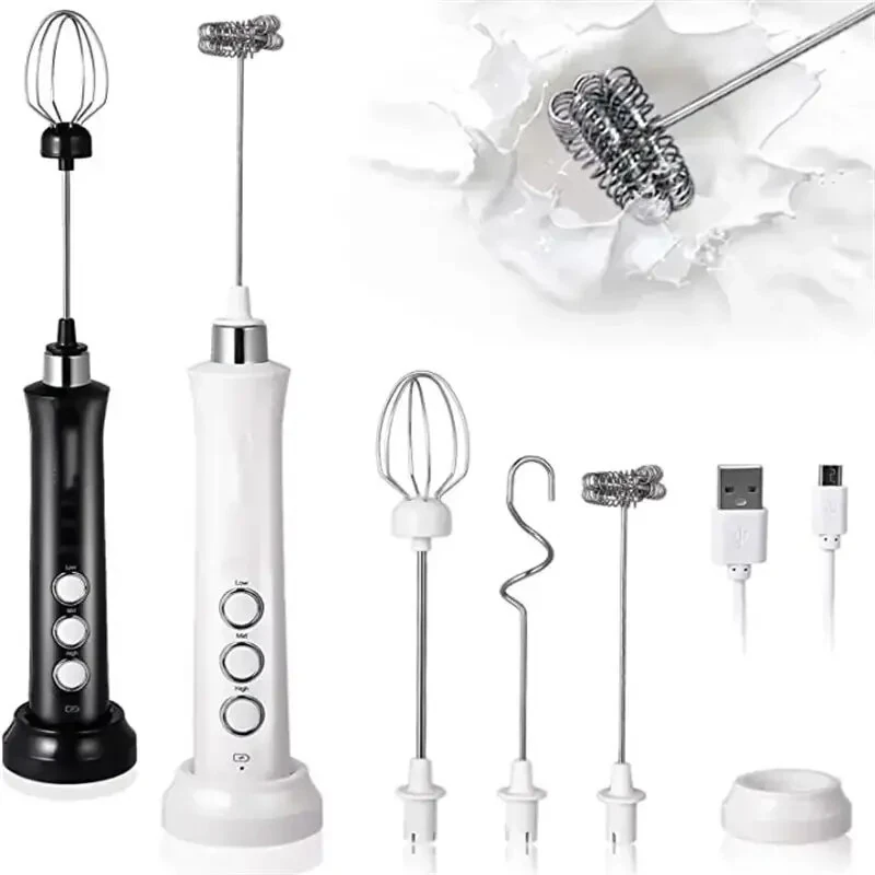 1200mAh Handheld Electric Egg Beater Coffee Milk Frother 3 Speeds Cordless Rechargeable Electric Milk Frother Handheld Foam Maker for Cappuccino Hot Chocolate — Pricio