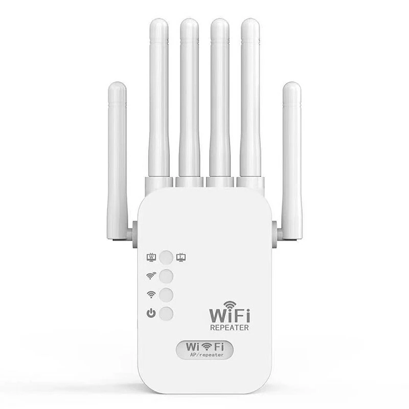 1200Mbps Wireless WiFi Repeater Dual Band WIFI Extender Booster 2.4G/5G Network Amplifier with 6 Antennas 360° Full Coverage Signal for Small Office — Pricio