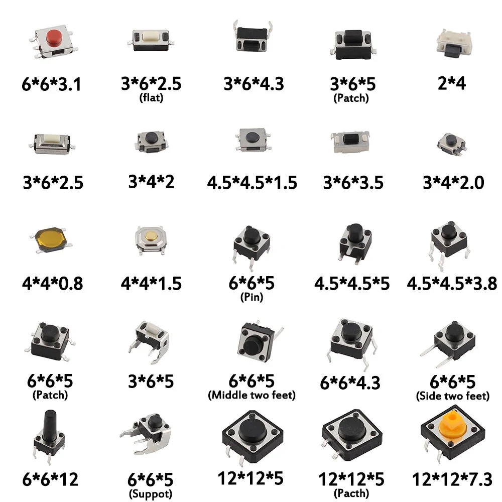 125pcs/Lot Touch Switch/Micro Switch /Push Buttons Switches 25 Types Assorted Kit 2*4/3*6/4*4/6*6 for DIY Tool Package — view 2