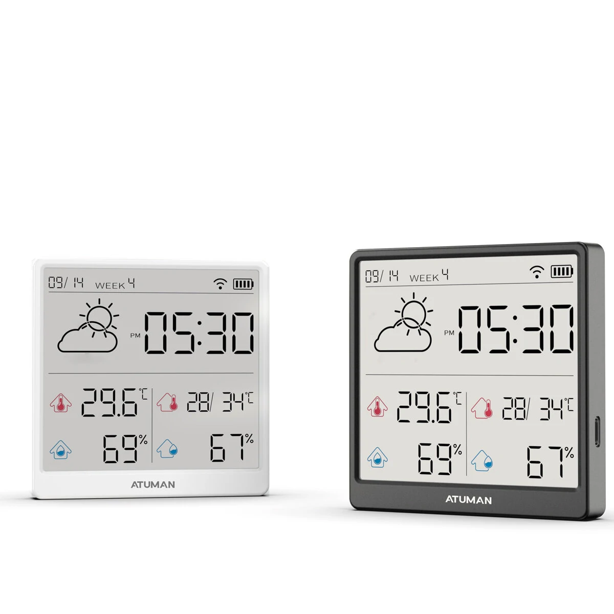1/2Pcs Duka Atuman TH3 Hygrometer WIFI Indoor Outdoor Temperature Humidity Monitoring Humidity Meter with 4.3-inch LCD DisplayType-C Lithium Direct Charging with Clock & Calendar Function — AtuMan