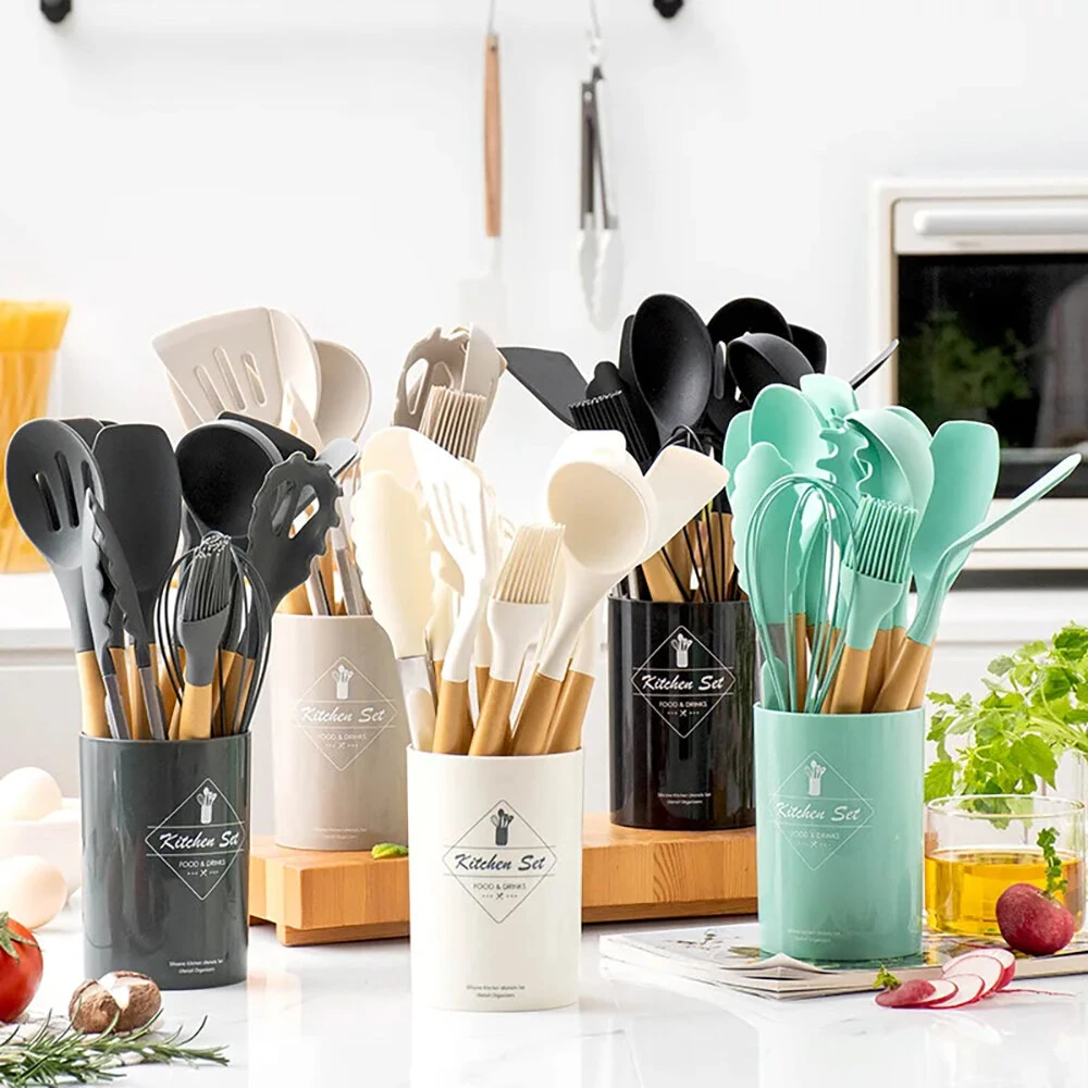 12PCS Food Grade Silicone Kitchenware Cutlery Turner Spatula Measuring Spoon Practical Cooking Tools Kitchen Cutlery Set — Pricio