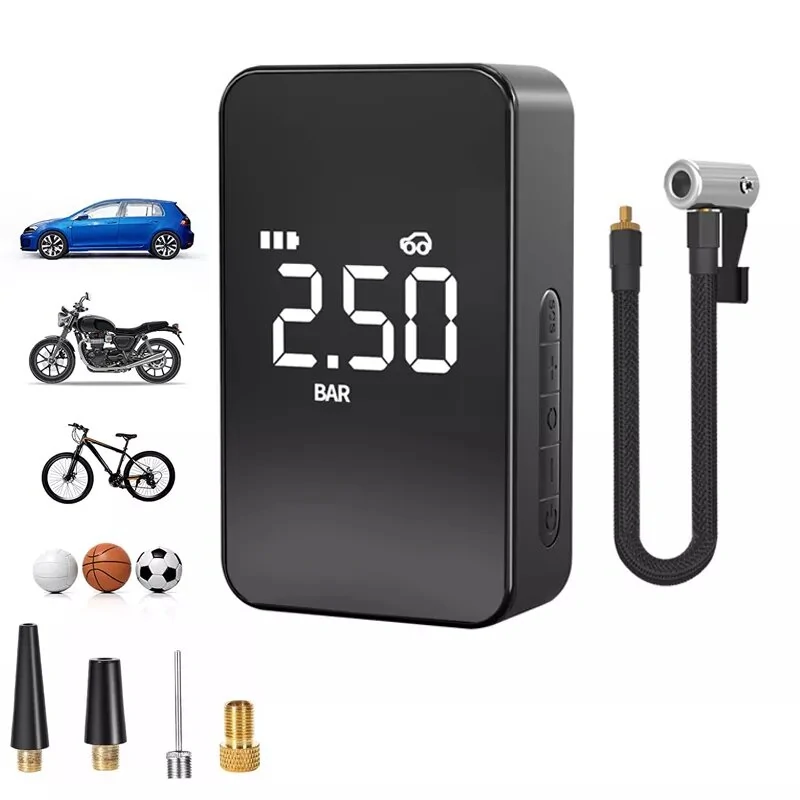 12V 140PSI 6000mAh Wireless Mini Car Tyre Electric Portable Air Pump Digital Tire Inflator / Pressure Measurement / Emergency Light / Phone power bank