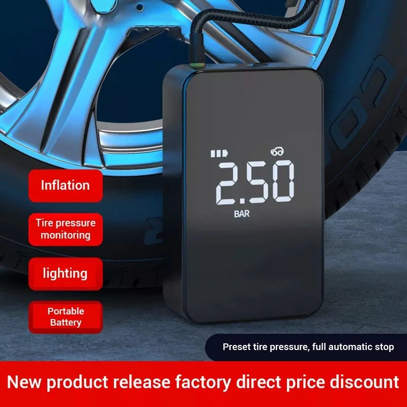 12V 140PSI 6000mAh Wireless Mini Car Tyre Electric Portable Air Pump Digital Tire Inflator / Pressure Measurement / Emergency Light / Phone power bank — view 3