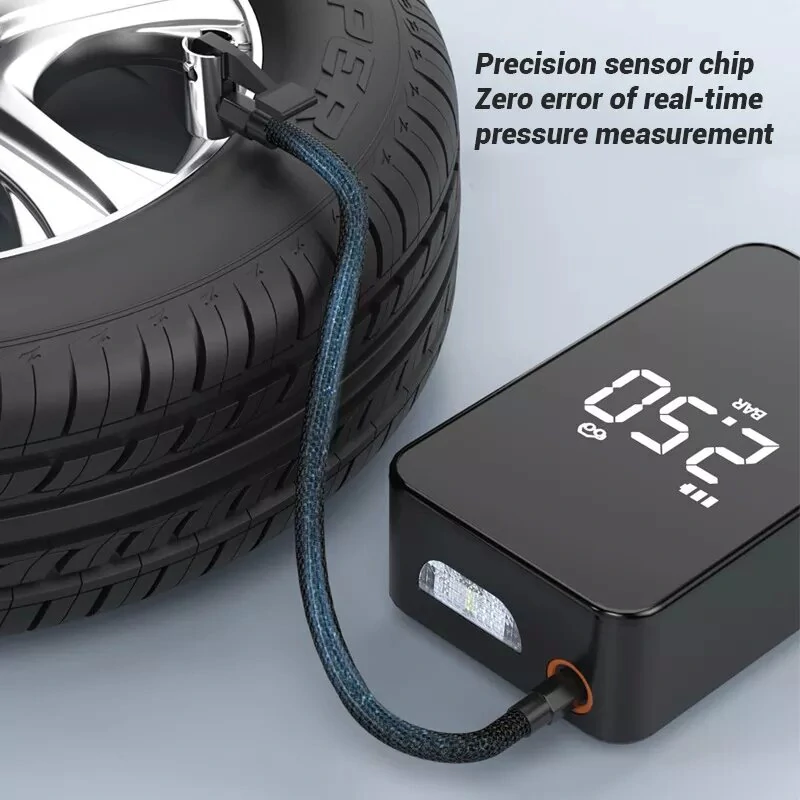 12V 140PSI 6000mAh Wireless Mini Car Tyre Electric Portable Air Pump Digital Tire Inflator / Pressure Measurement / Emergency Light / Phone power bank — view 4
