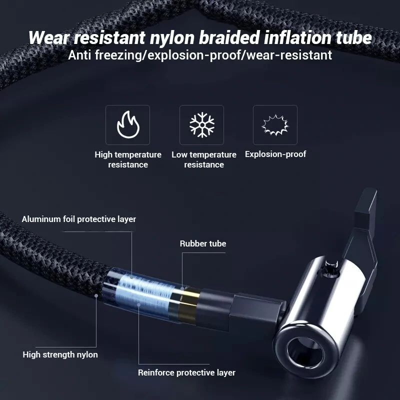 12V 140PSI 6000mAh Wireless Mini Car Tyre Electric Portable Air Pump Digital Tire Inflator / Pressure Measurement / Emergency Light / Phone power bank — view 6