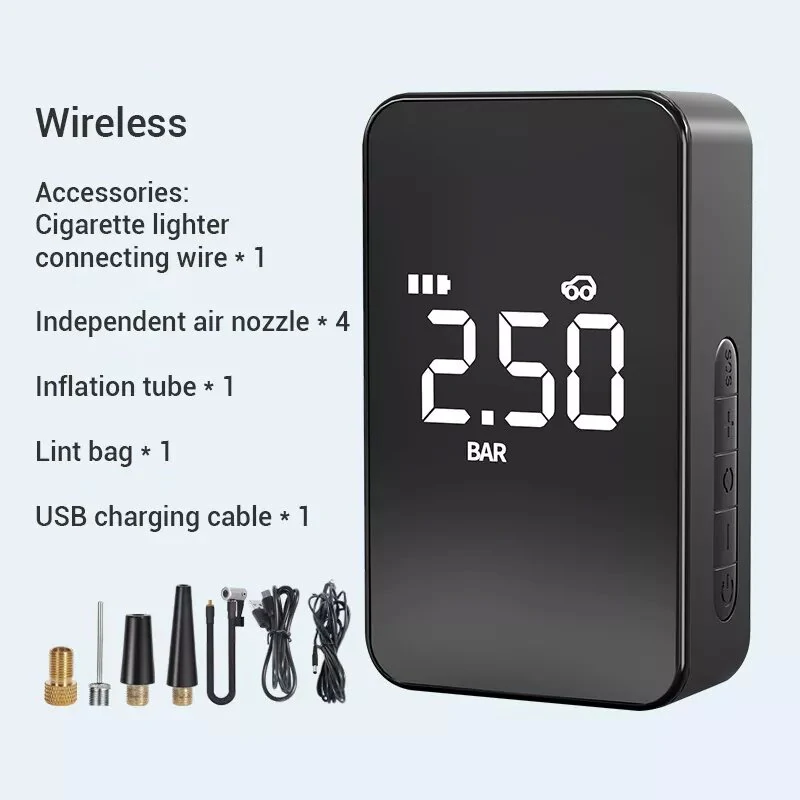 12V 140PSI 6000mAh Wireless Mini Car Tyre Electric Portable Air Pump Digital Tire Inflator / Pressure Measurement / Emergency Light / Phone power bank — view 7