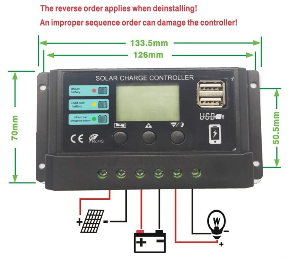12V 24V 10A 20A 30A 40A 50A PWM Solar Charge Controller LCD Display — view 5