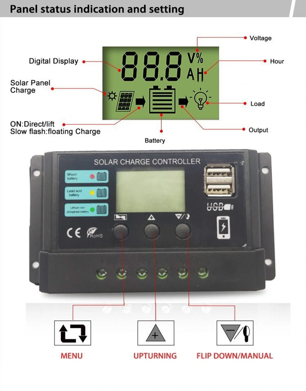 12V 24V 10A 20A 30A 40A 50A PWM Solar Charge Controller LCD Display — view 7