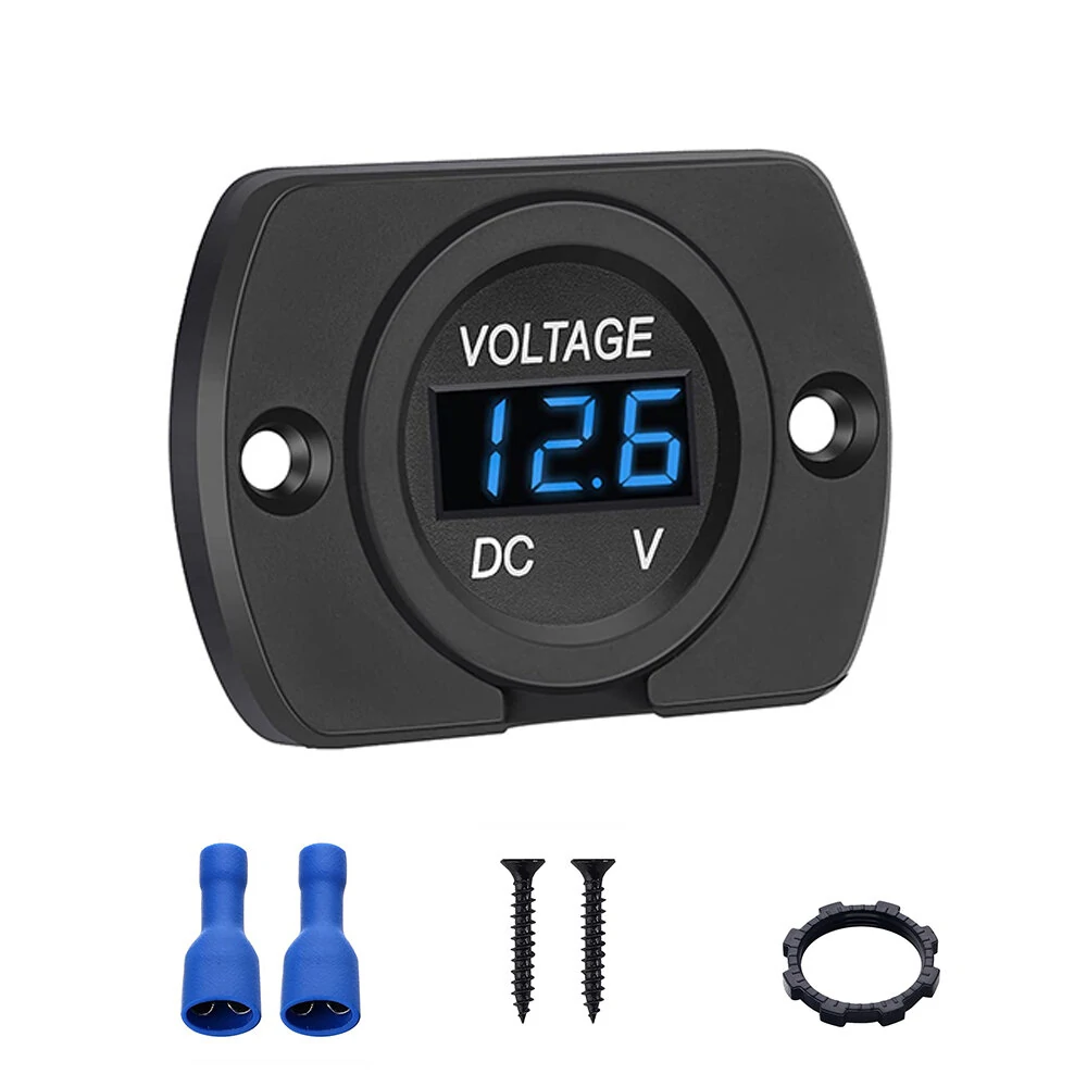 12V 24V Car Voltmeter LED Digital Display Panel Waterproof Waterproof Round Voltage Gauge with Terminals for Car Motorcycle Travel Trailer Truck Boat ATV UTV — view 2