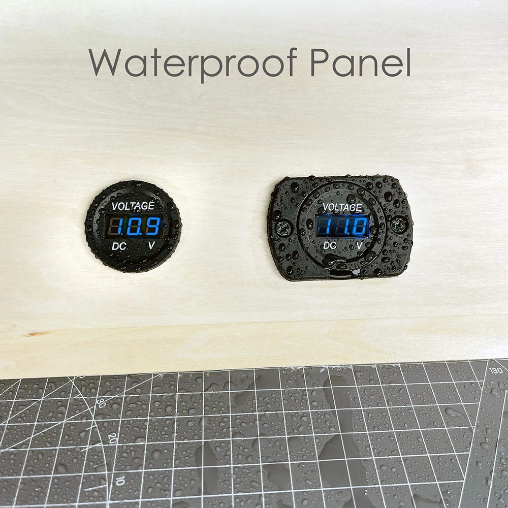 12V 24V Car Voltmeter LED Digital Display Panel Waterproof Waterproof Round Voltage Gauge with Terminals for Car Motorcycle Travel Trailer Truck Boat ATV UTV — view 6