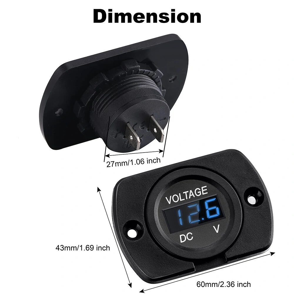12V 24V Car Voltmeter LED Digital Display Panel Waterproof Waterproof Round Voltage Gauge with Terminals for Car Motorcycle Travel Trailer Truck Boat ATV UTV — view 7