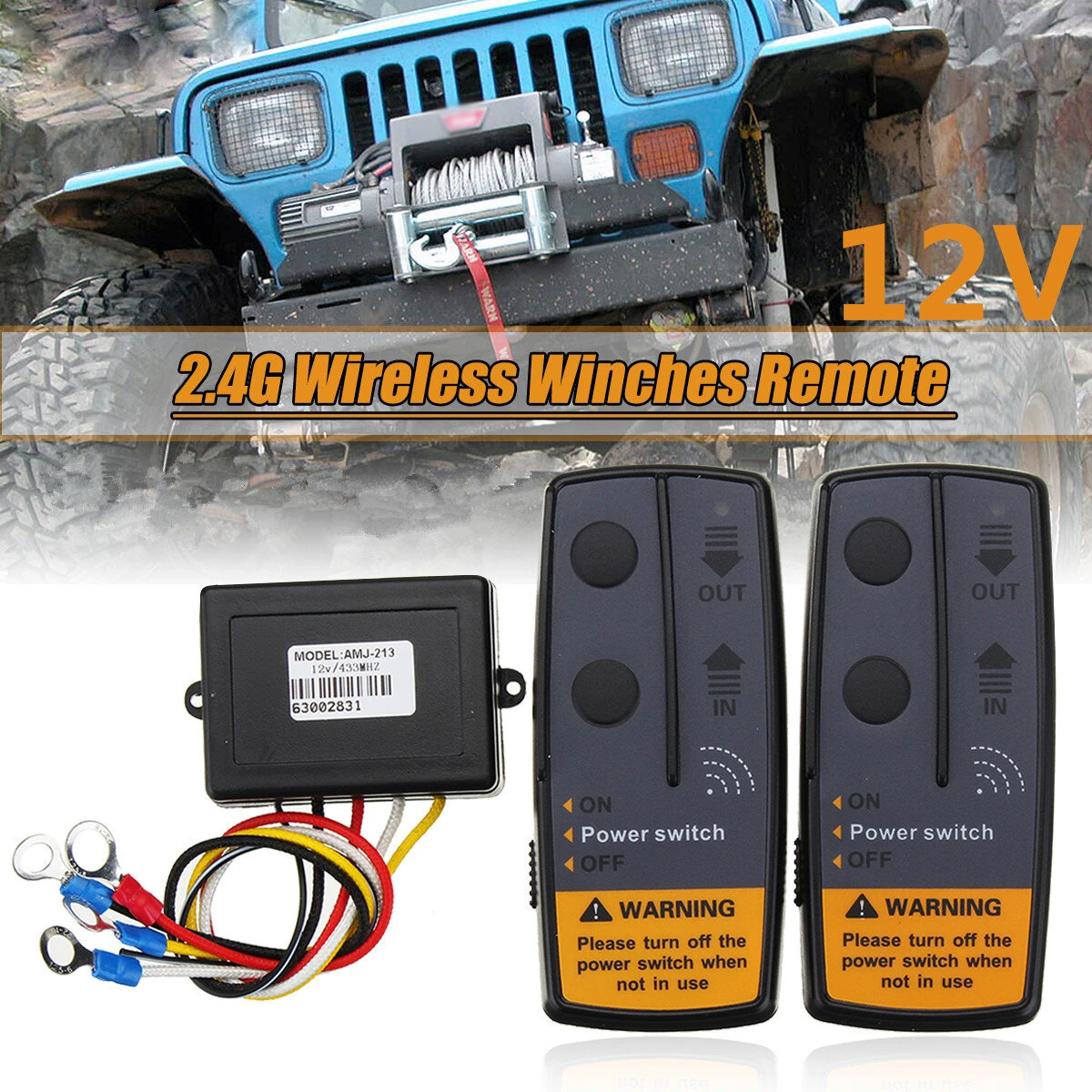 12V 24V Digital 2.4G Wireless Winch Remote Control Recovery Kit For Jeep SUV ATV — view 2